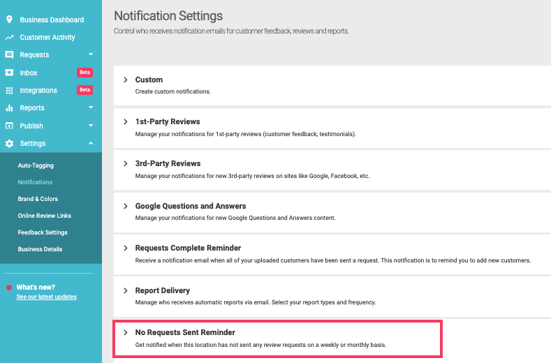 Screenshot of GatherUp Notification Settings