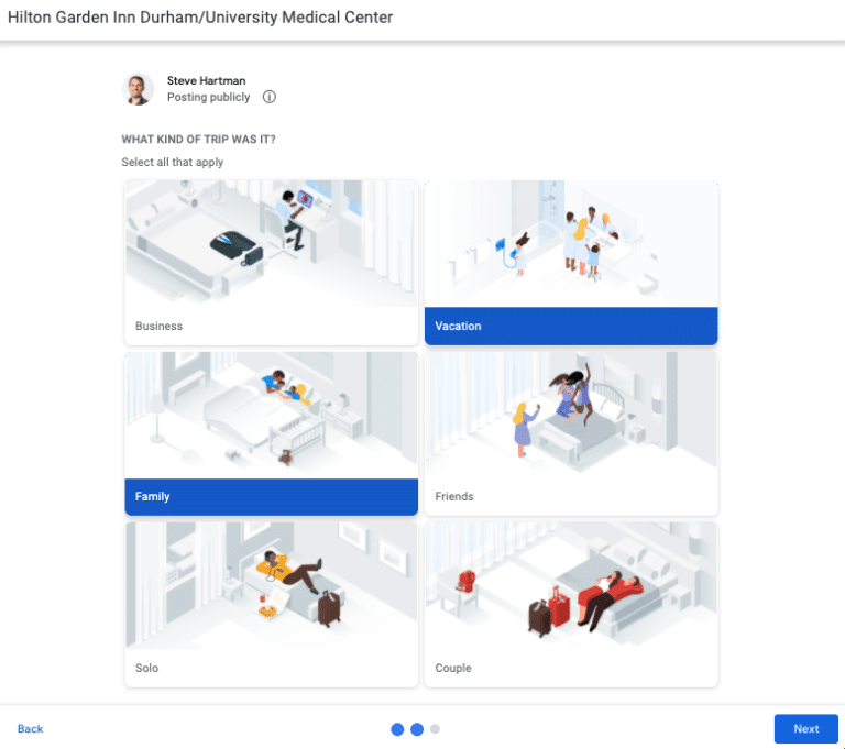 Screenshot of Google Review Hotel type of trip