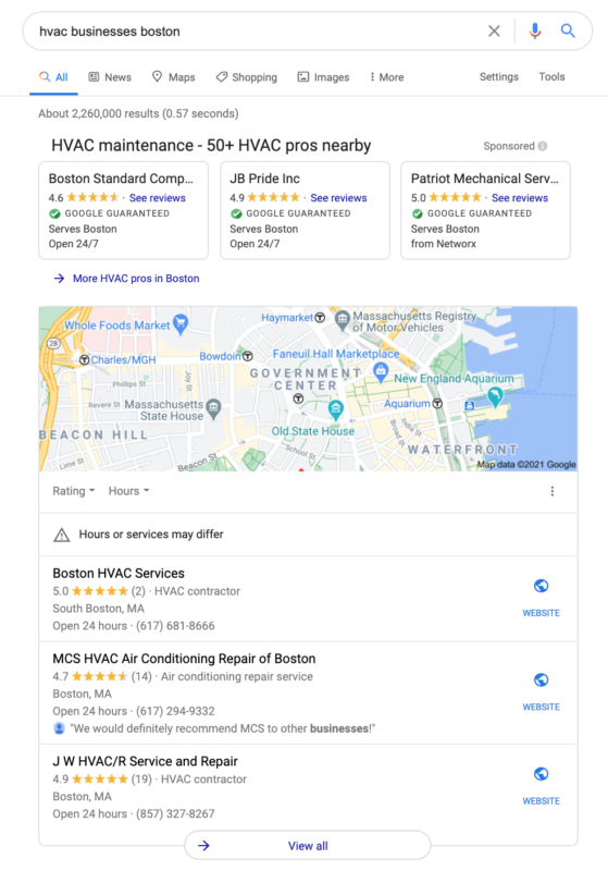 HVAC SERPs for Boston